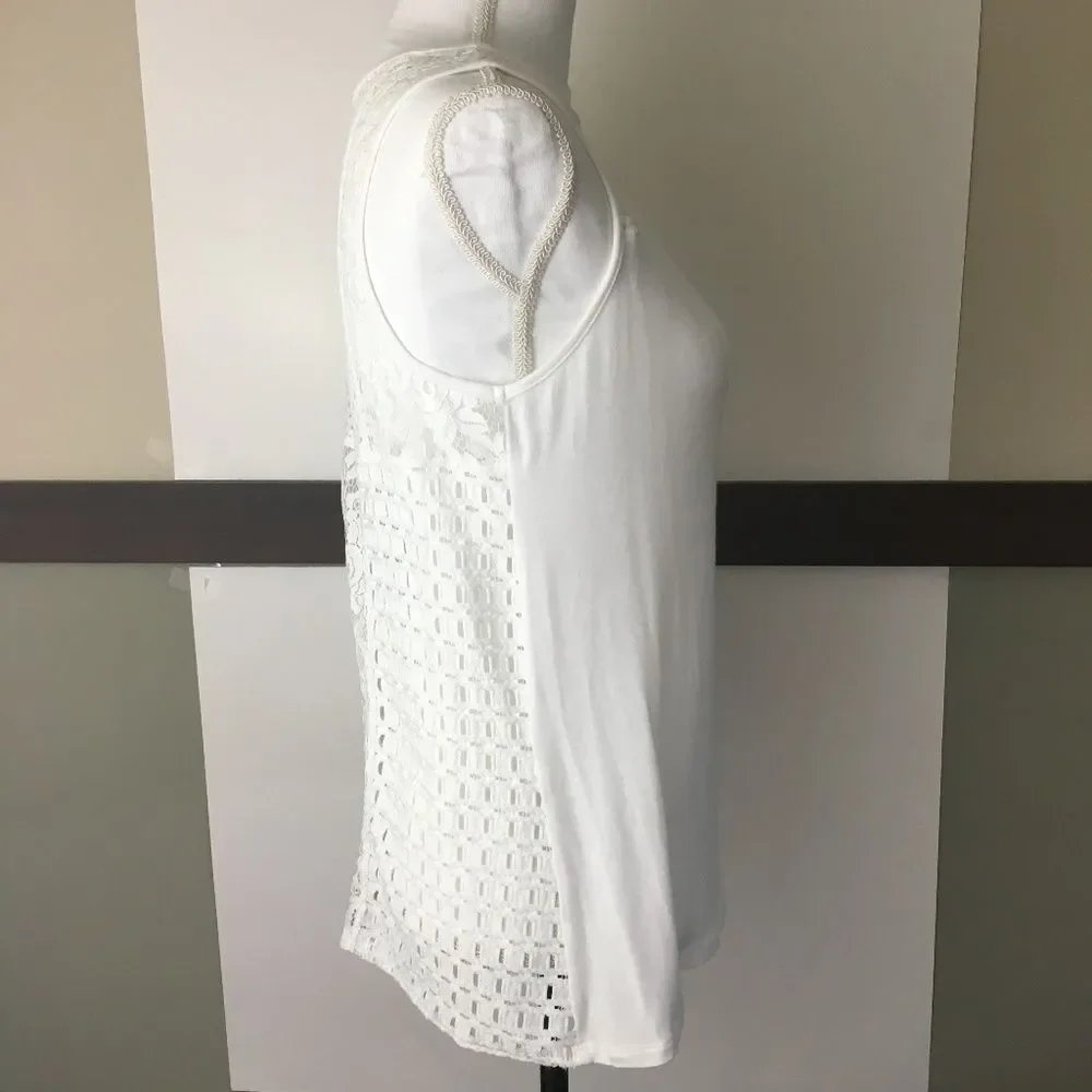 Red Haute White Lace Sleeveless Stretch Tank Top womens S Casual Summer - Picture 3 of 8